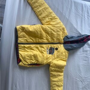 Yellow Kids Jacket with Gray Hood